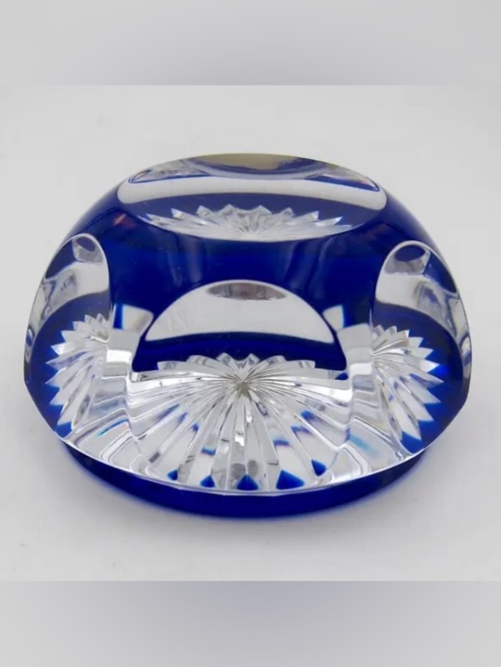 VTG Baccarat Crystal Faceted Star Cut Cobalt Base Paperweight